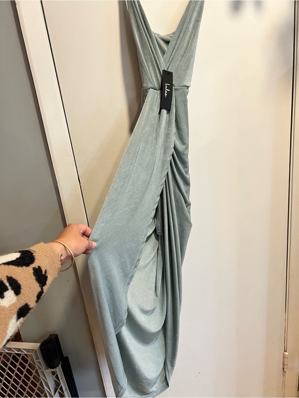 Lulu's Light Green/Blue Ruched Maxi Dress - Picture 2 of 6